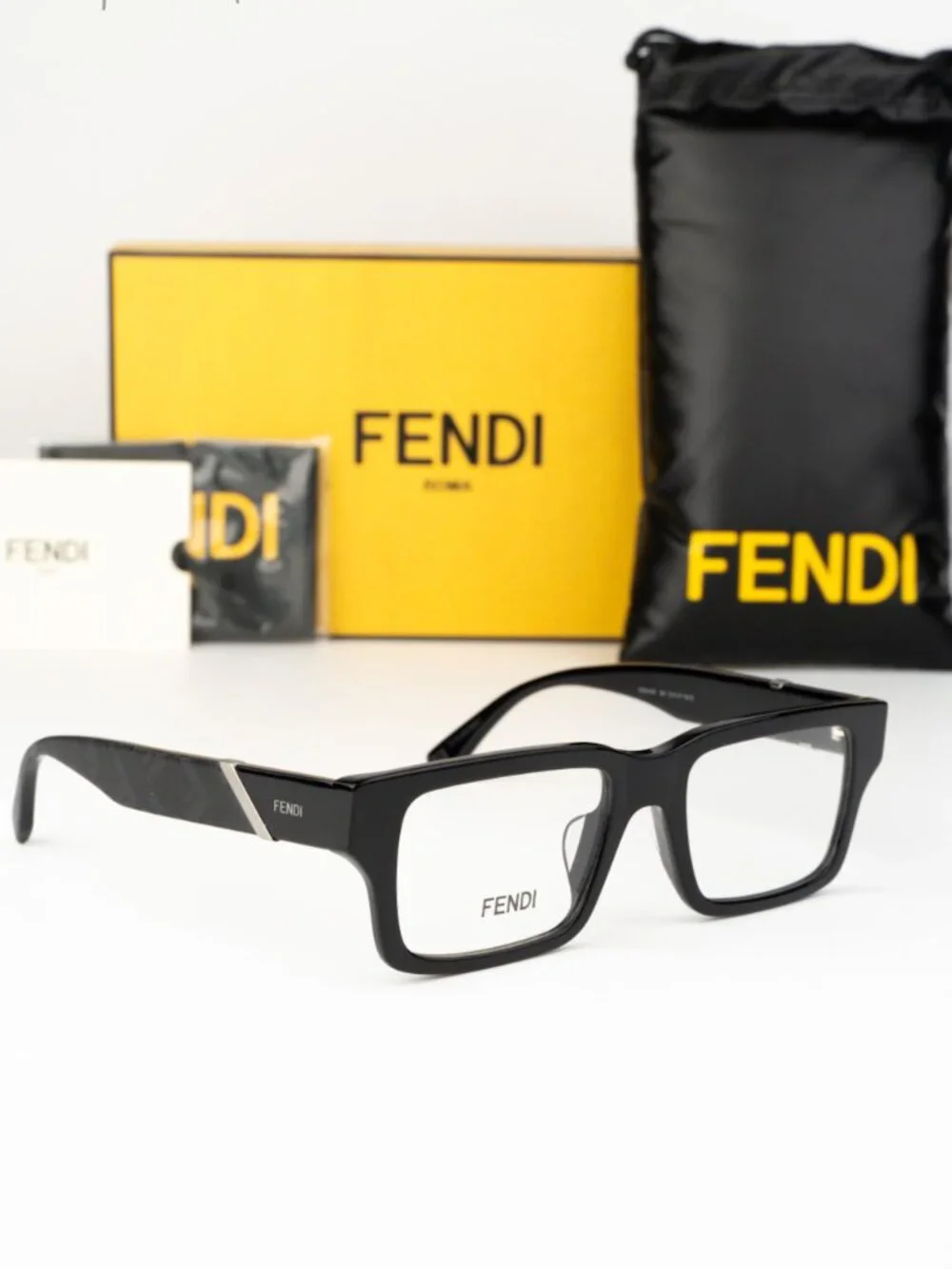 Fendi DIAGONAL Women Eyeglasses Square Black Demo FE50114F 001 NEW AUTHENTIC